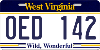 WV license plate OED142