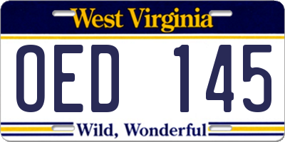 WV license plate OED145