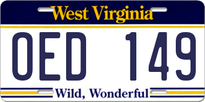 WV license plate OED149