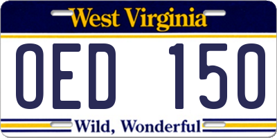 WV license plate OED150