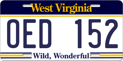 WV license plate OED152