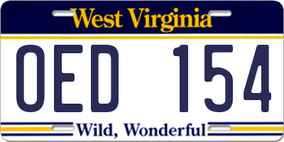 WV license plate OED154