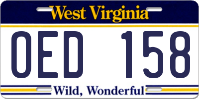 WV license plate OED158