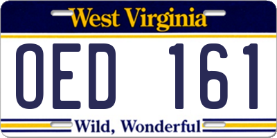 WV license plate OED161