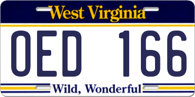 WV license plate OED166