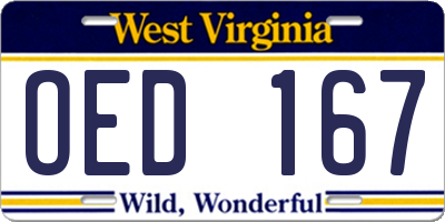 WV license plate OED167