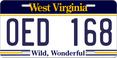 WV license plate OED168