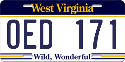 WV license plate OED171