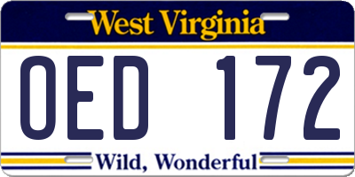 WV license plate OED172