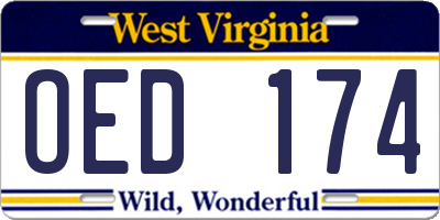 WV license plate OED174