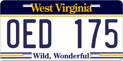 WV license plate OED175