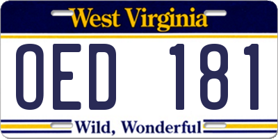 WV license plate OED181