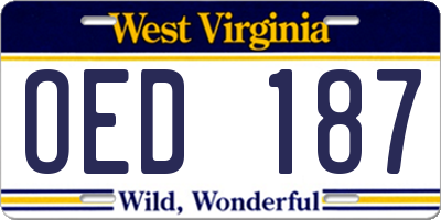 WV license plate OED187
