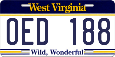 WV license plate OED188