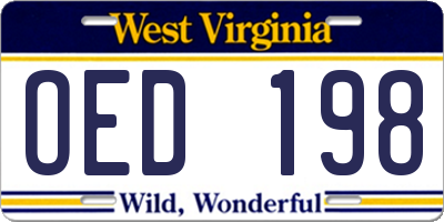 WV license plate OED198