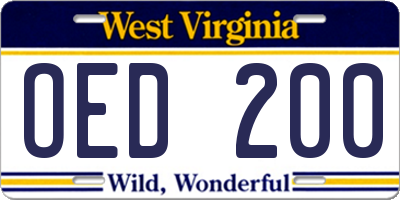 WV license plate OED200