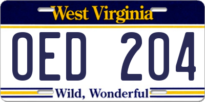 WV license plate OED204