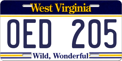 WV license plate OED205