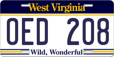 WV license plate OED208