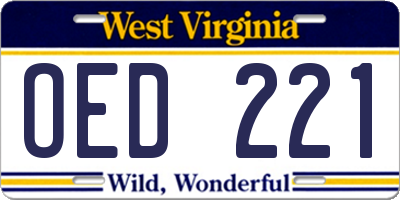 WV license plate OED221