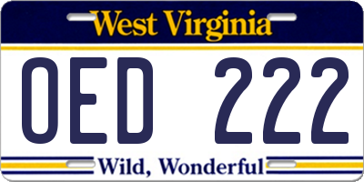WV license plate OED222