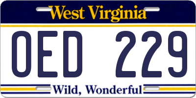 WV license plate OED229