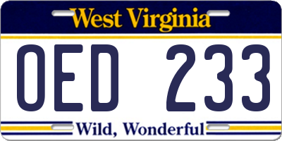 WV license plate OED233