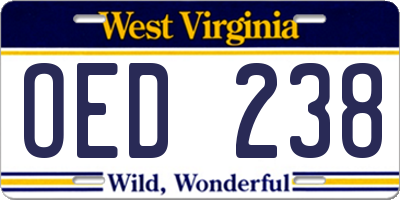 WV license plate OED238