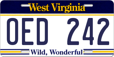 WV license plate OED242