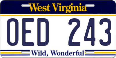 WV license plate OED243