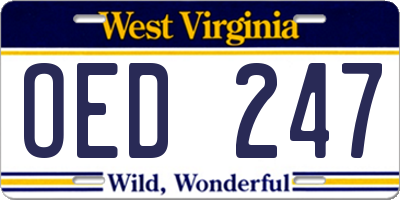 WV license plate OED247