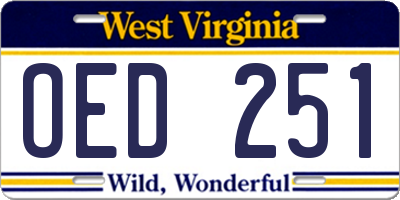 WV license plate OED251