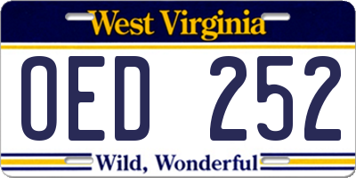 WV license plate OED252