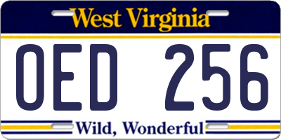 WV license plate OED256