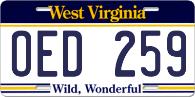 WV license plate OED259