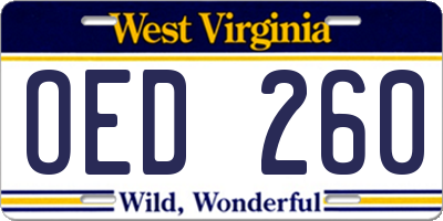 WV license plate OED260