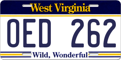 WV license plate OED262
