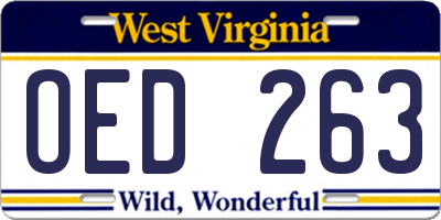 WV license plate OED263