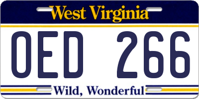 WV license plate OED266