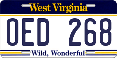 WV license plate OED268