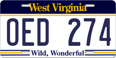 WV license plate OED274
