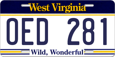 WV license plate OED281