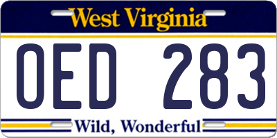 WV license plate OED283