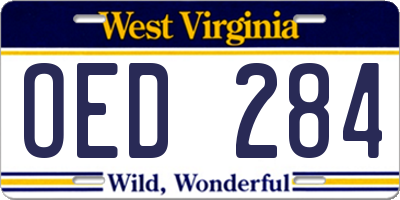 WV license plate OED284