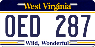 WV license plate OED287