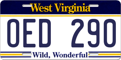 WV license plate OED290