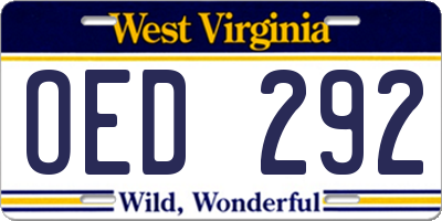 WV license plate OED292