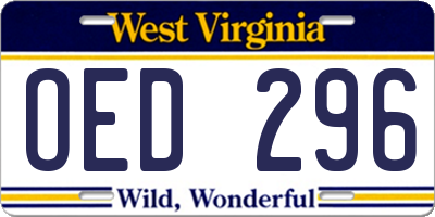 WV license plate OED296