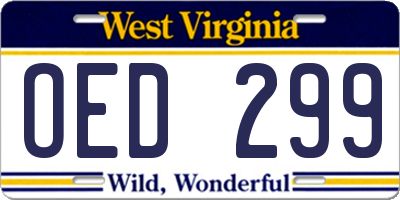 WV license plate OED299