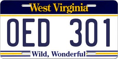 WV license plate OED301